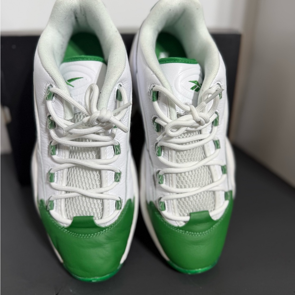 Reebok Question Low Green Toe White Leather Mens 11.5 w/box - Picture 4 of 15